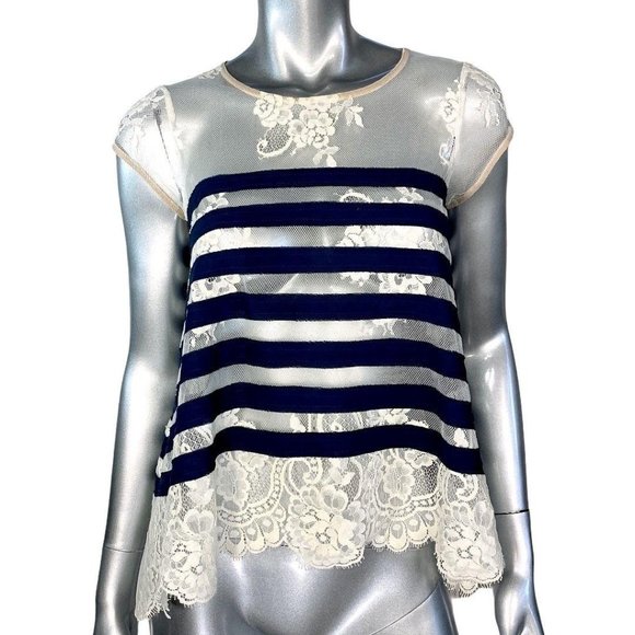 BCBGMaxazira Echo Lace Striped Top XXS - Picture 1 of 6